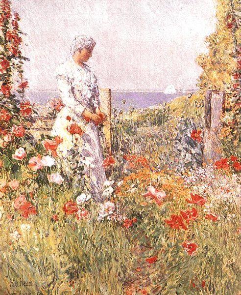 Thaxter in Her Garden, Childe Hassam